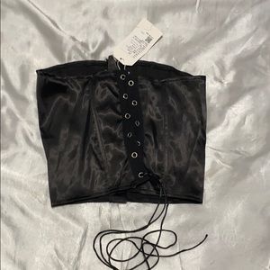 Black silk corset/ laceup top